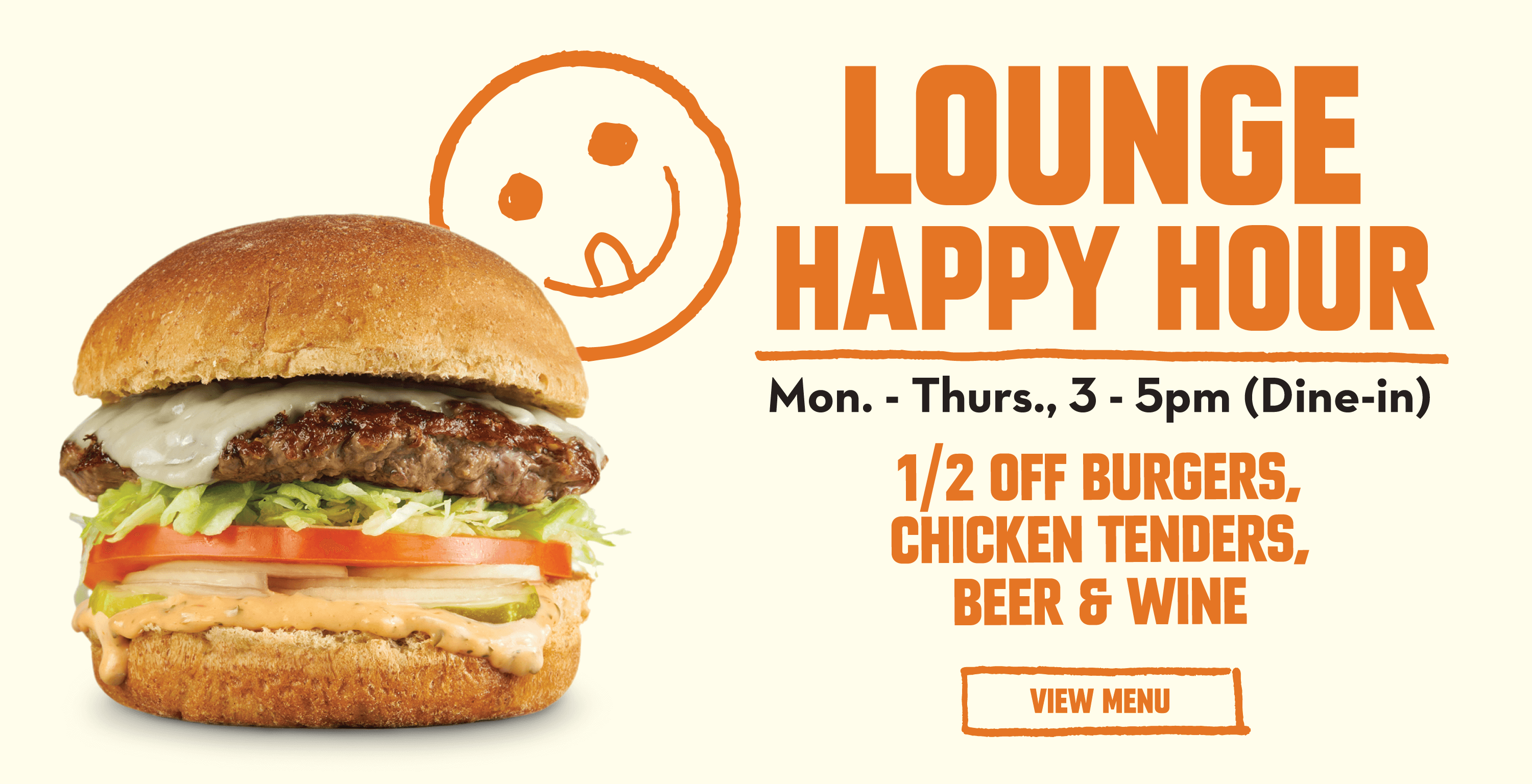 Lounge Happy Hour - Every Monday through Thursday from 3pm - 5pm - Click here to Order - Desktop Version